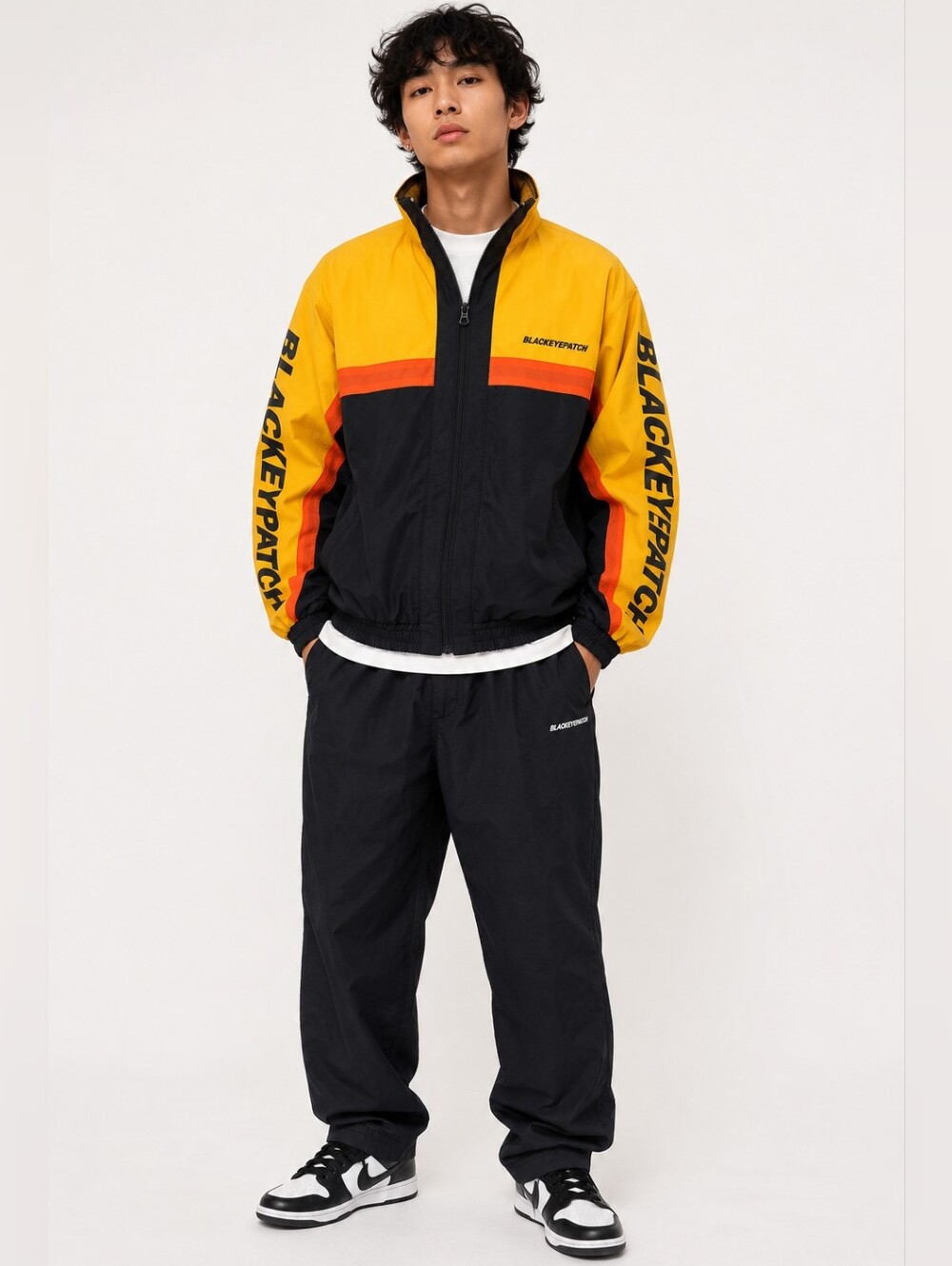 BlackEyePatch Yellow Black Full Zip Windbreaker Jacket Logo Small Japan